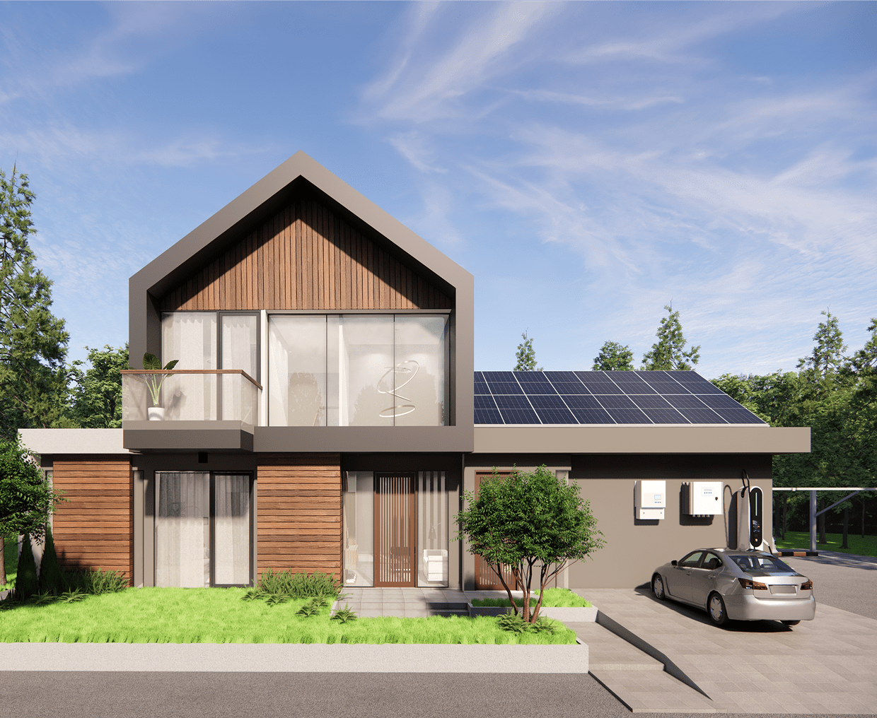 Modern house with solar panels