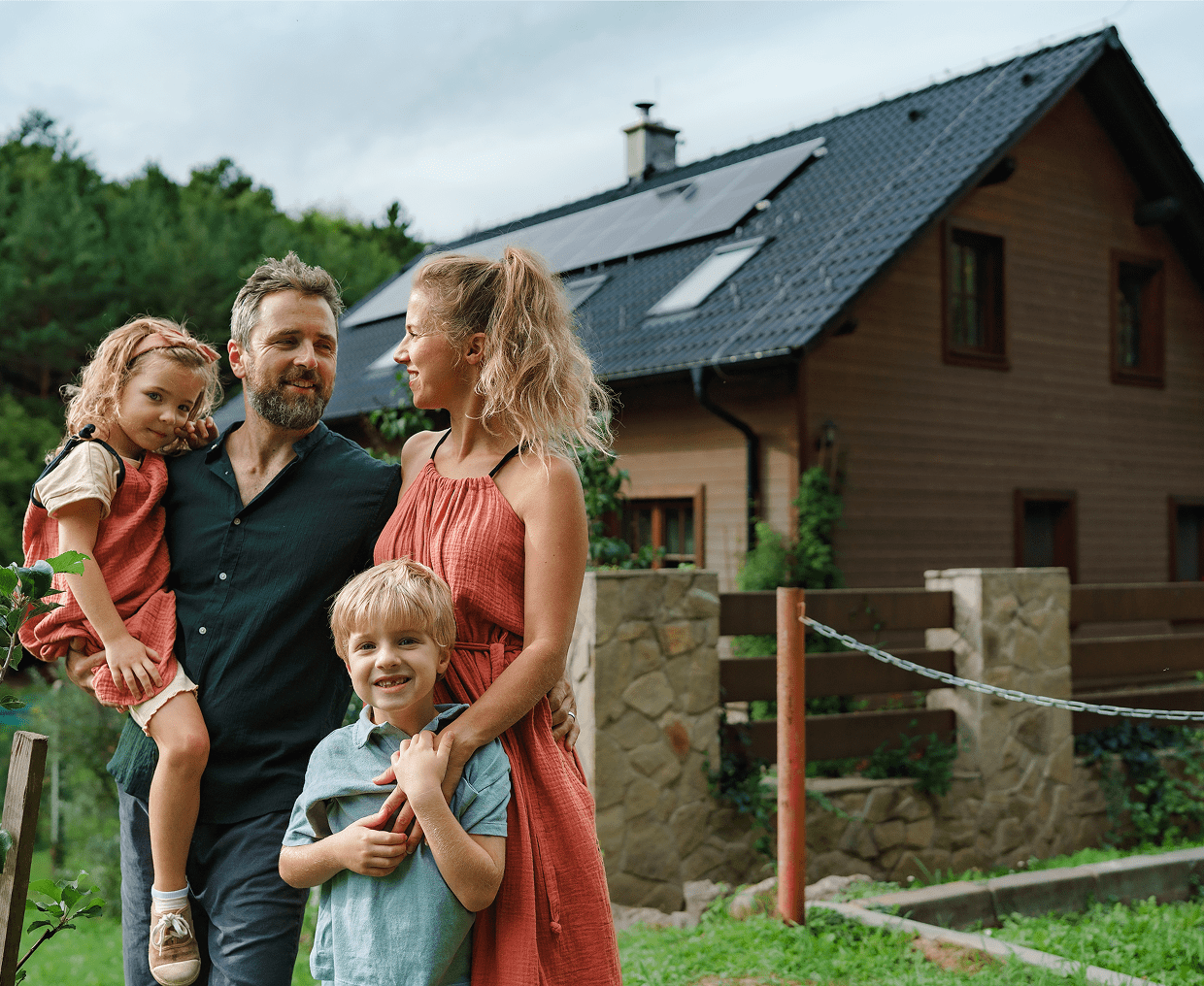 Family posing outside their home
