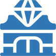 Blue geometric emblem with diamond shape