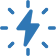 Blue lightning bolt icon on black background.