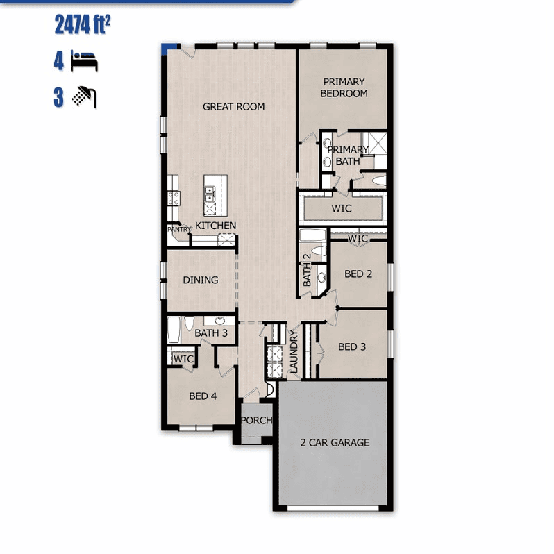 Jade Plan floor plan by Jewel Homes - 2,474 sq ft, 4 bedrooms, 3 baths, single story, 2-car garage, Red Oak Gardens Subdivision, Red Oak TX