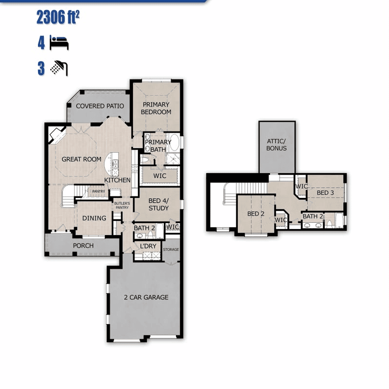 Sapphire Plan floor plan by Jewel Homes - 2,306 sq ft, 4 bedrooms, 3 baths, 2-car garage, Red Oak Gardens Subdivision, Red Oak TX