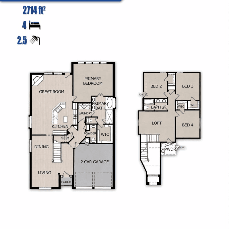 Topaz Plan floor plan by Jewel Homes - 2,714 sq ft, 4 bedrooms, 2.5 baths, 2-car garage, Red Oak Gardens Subdivision, Red Oak TX